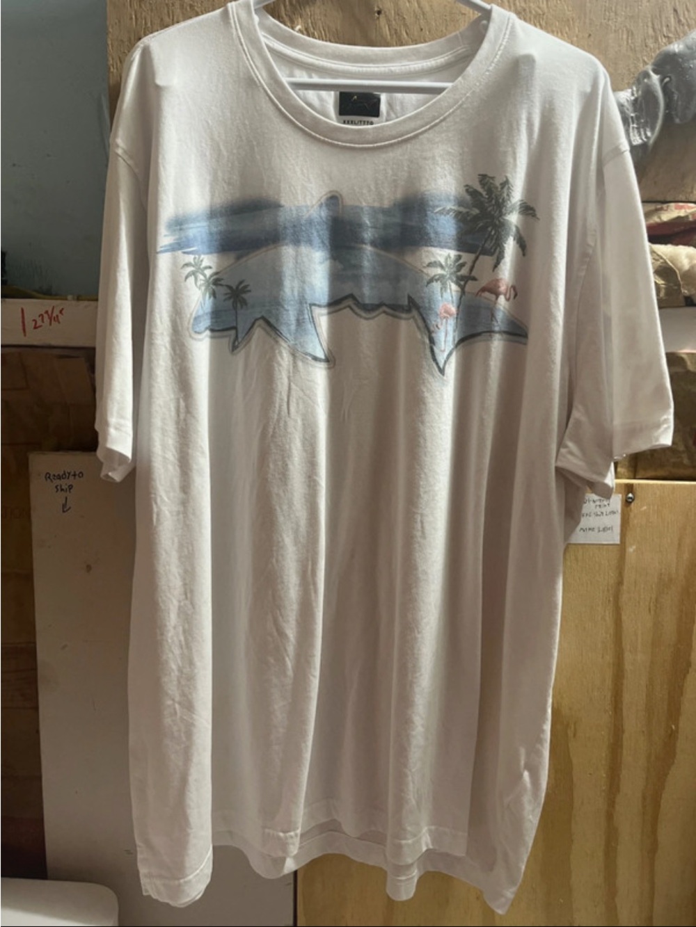 Greg Norman Collection White Short-Sleeve Tee with Blue Coastal Shark Graphic